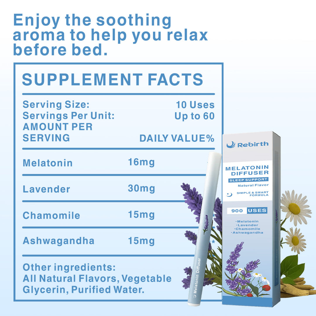 New Upgraded 900 Uses Rebirth Melatonin Diffuser with Melatonin, Lavender, Chamomile and Ashwagandha